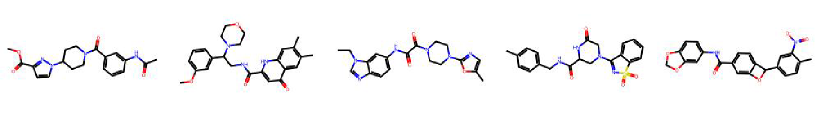 Molecules generated by ChemRLFormer by reward hacking the docking functions